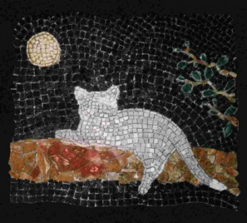 Named contemporary work « Grisou admirant le clair de lune », Made by ISABELLE SOURIS LA SOURIS MOSAïQUE