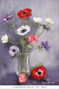 Named contemporary work « Anemones en mauve », Made by FRANçOISE LEDAMOISEL