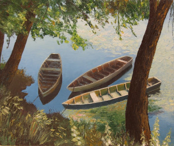 Named contemporary work « Barques en Loire », Made by MARCEL DUMAS