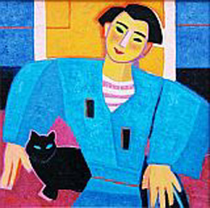 Named contemporary work « L'homme au chat avec kimono », Made by FRANCE WAGNER