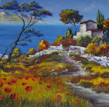 Named contemporary work « Calanques et Coquelicots », Made by KRYSTEL