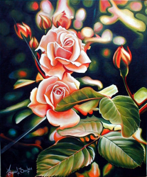 Named contemporary work « Roses pales », Made by BANGIL BOULAIN