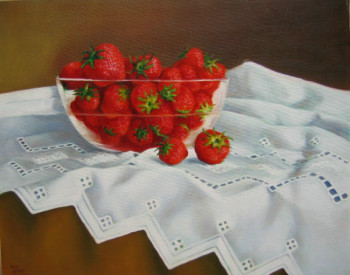 Named contemporary work « napperon aux fraises », Made by ALICE DENAT-BOURGADE