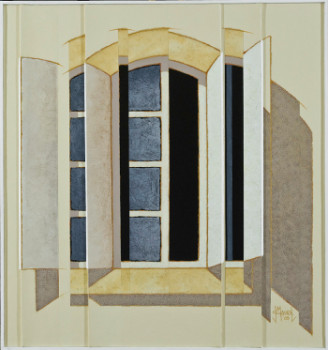 Named contemporary work « Fenêtre fond jaune », Made by JEAN CLAUDE MAUREL