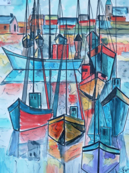 Named contemporary work « Bateaux au port », Made by RAPTOR56