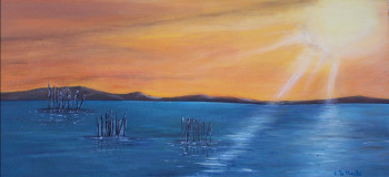 Named contemporary work « Coucher de soleil sur le Bassin d'Arcachon », Made by CHANTALOUPEINTURE