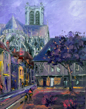 Named contemporary work « rue Philbois et la cathédrale  TROYES  aube  10 », Made by GEBO