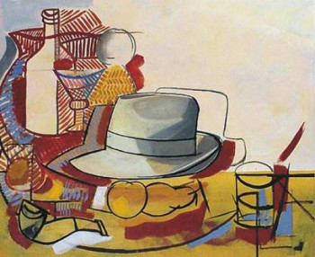 Named contemporary work « Ochre Still Life with Hat », Made by LáZARO FERRé