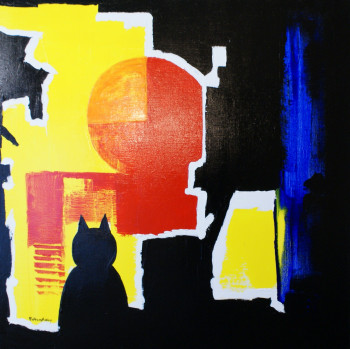 Named contemporary work « Le chat noir de minuit moins le quart », Made by RENé VINCENT-VIRY