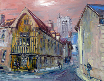 Named contemporary work « TROYES    rue de la Crosse  et la Cathédrale », Made by GEBO