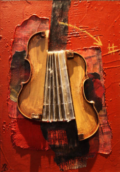 Named contemporary work « violon sur fond rouge », Made by FRED BINET