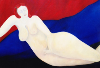 Named contemporary work « nu blanc devant dos bleu », Made by FRANçOISE COEURET