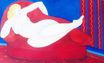 Contemporary work named « nu sur banquette rouge », Created by FRANçOISE COEURET