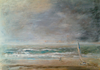 Contemporary work named « Char à voile à Trouville », Created by CHAUVENET