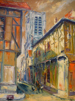 Named contemporary work « rue et  église  de la  Madeleine  TROYES  France », Made by GEBO