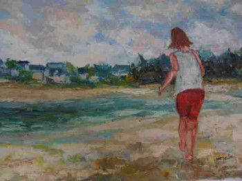 Named contemporary work « sur la plage de l'Ile Tudy », Made by MICHEL HAMELIN