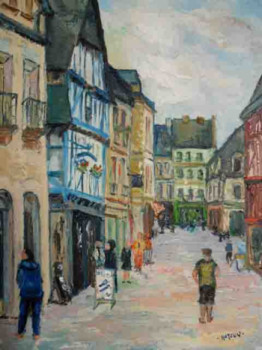 Named contemporary work « Quimper : rue renée Madec (maison bleue) », Made by MICHEL HAMELIN