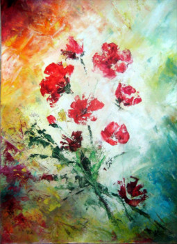 Named contemporary work « fleurs rouges », Made by CéLINE PINON