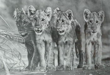 Named contemporary work « les quatres lionceaux », Made by BRUNO VALENTINI