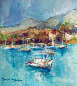 Named contemporary work « Petit port de la côte bleue », Made by MONIQUE VEYSSIERE