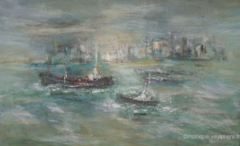 Named contemporary work « Mer agitée dans le Golfe de Fos », Made by MONIQUE VEYSSIERE