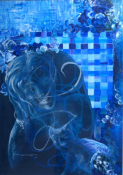 Named contemporary work « Que du bleu..... », Made by JOSETTE GUIOT