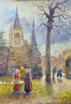 Named contemporary work « Jour de marché à Dourdan », Made by SINYAVSKY