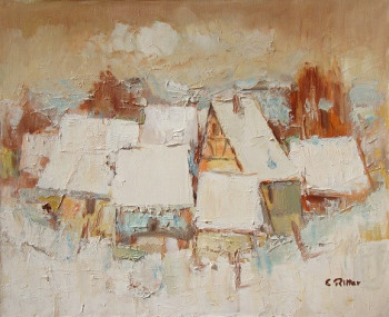 Named contemporary work « Hameau sous la neige », Made by ERITTER