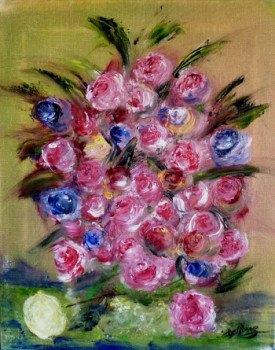 Named contemporary work « Bouquet de roses », Made by CHRISTINE DELFOSSE