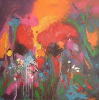 Named contemporary work « COQUELICOTS DU SOIR III », Made by MIREILLE MAURY