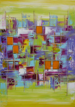 Named contemporary work « Small orange Squares in the garden », Made by OLIVIA BOA