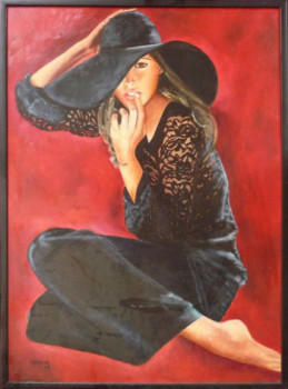 Named contemporary work « Femme au Chapeau Noir », Made by JADE