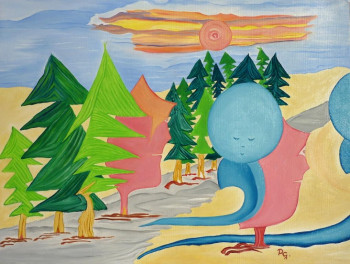 Named contemporary work « FAMILLE SAPINS », Made by RG