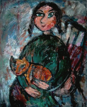 Named contemporary work « Fille au chat », Made by IRINA RAKOVA