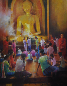 Named contemporary work « temple birman a Mandalay », Made by PAUL BILLARD