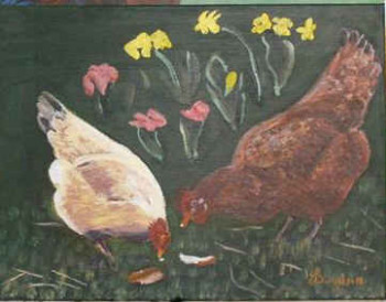 Named contemporary work « deux poules », Made by LUIGINA