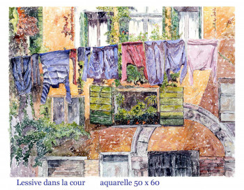 Named contemporary work « La Lessive Dans La Cour », Made by DANIèLE RUELLE