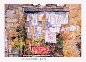 Named contemporary work « Lisbonne A La Fenêtre », Made by DANIèLE RUELLE