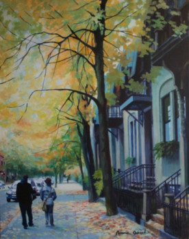 Named contemporary work « Automne à Montréal "'rue Laval" », Made by MAXENCE GERARD