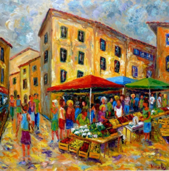 Named contemporary work « Le grand marché 1 », Made by BERNARD NICOLAS