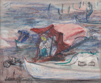 Named contemporary work « 04618 - Bateau au toit rouge », Made by HENRY SIMON