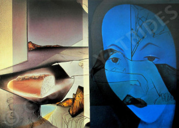 Named contemporary work « Tirage Hellénique  "Le portrait bleu au pain agnostique" », Made by GEORGES YATRIDèS