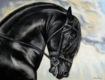 Named contemporary work « Cheval Frison », Made by HéLèNE ROUX