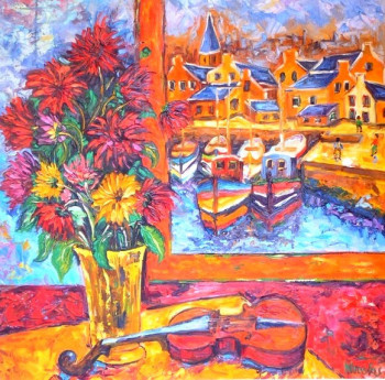 Named contemporary work « Bouquet au violon », Made by BERNARD NICOLAS