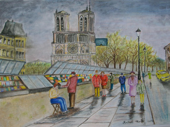 Named contemporary work « Notre dame de Paris Les Bouquinistes », Made by MICHEL FORET