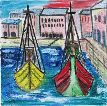 Named contemporary work « Bateaux au port », Made by MICHEL GAY