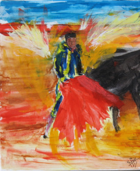 Named contemporary work « torero et toro dans la lumiére », Made by MICHEL GAY