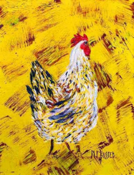 Named contemporary work « LA POULE JAUNE », Made by MARIE-FRANCE BUSSET