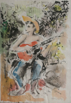 Named contemporary work « 01700 - Musicien à la guitare », Made by HENRY SIMON