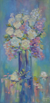 Named contemporary work « Bouquet de roses et lilas », Made by LIUBOV